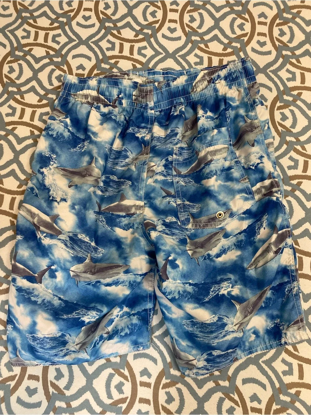 Old Navy Blue Shark-Pattern Swim Shorts